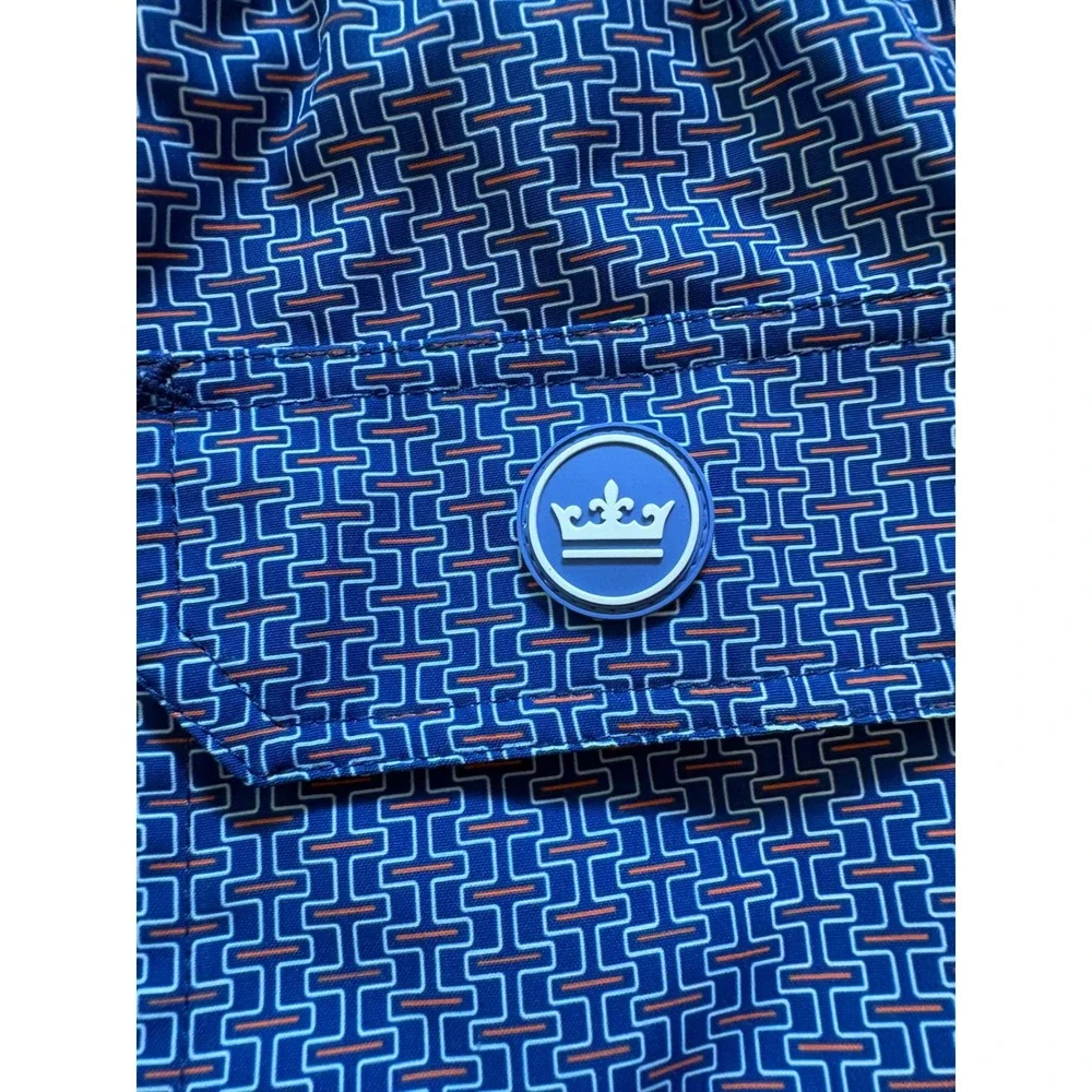 Peter Millar Seaside Collection Blue Orange Geometric Swim Trunks Mens XXL‎